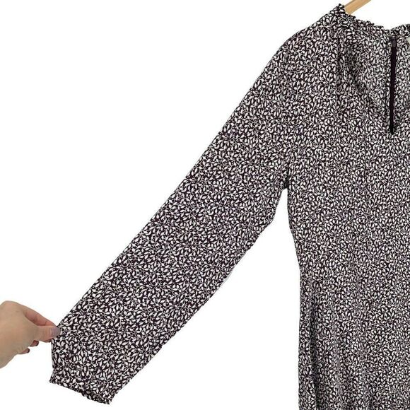 Loft Vine Ruffle Tie Neck Dress Knee Length Long Sleeves Purple Women Size 8 - Picture 6 of 14